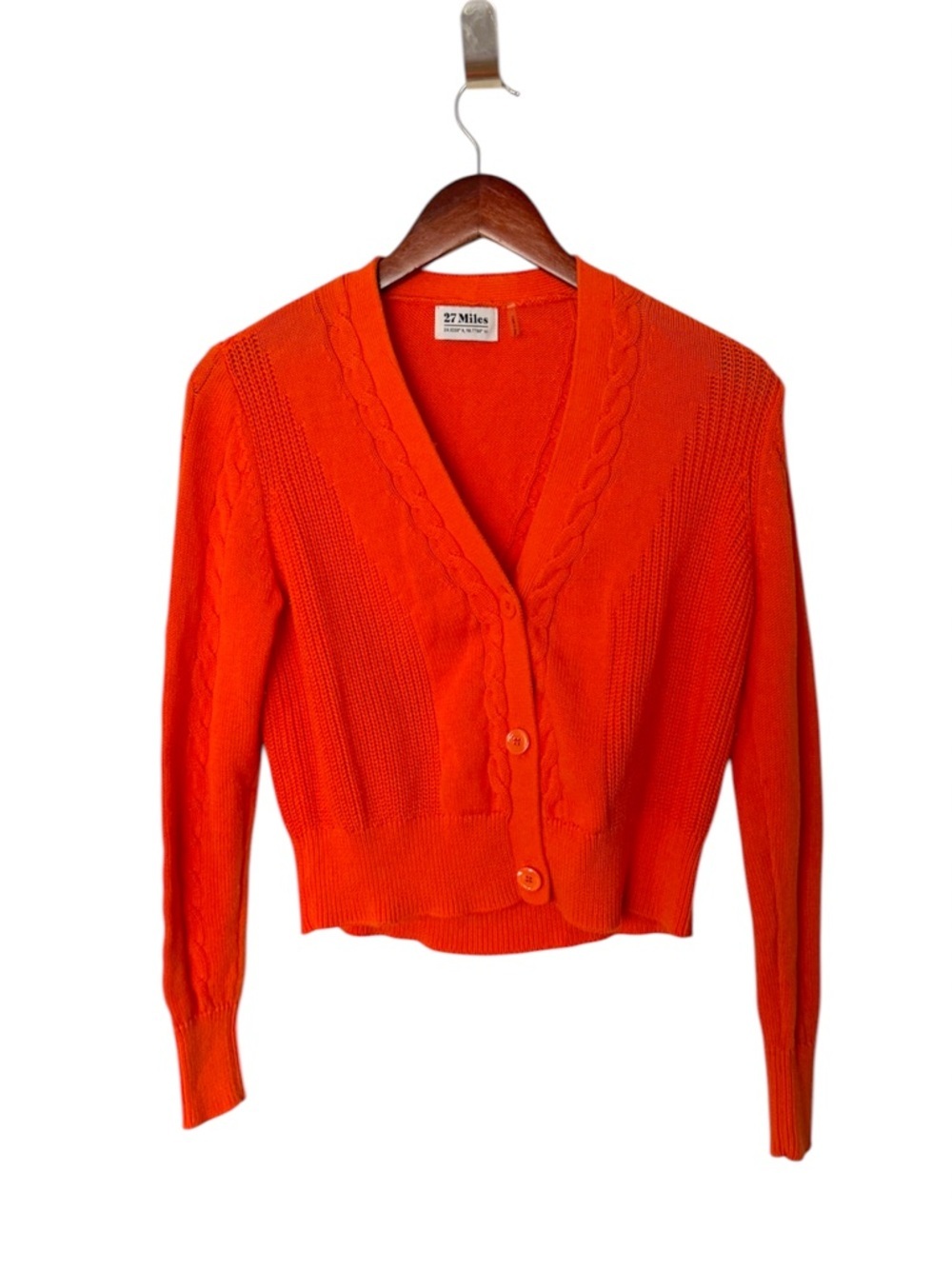 27 Miles Malibu Orange V-Neck Cable Knit Button Cardigan Sweater